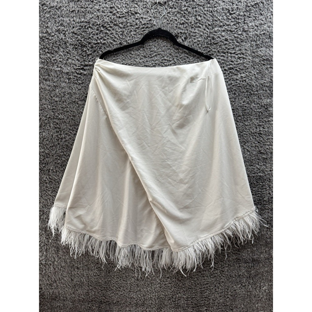 Hutch By Anthropologie Satin Feather Embellished Asymmetric Skirt Size‎ M